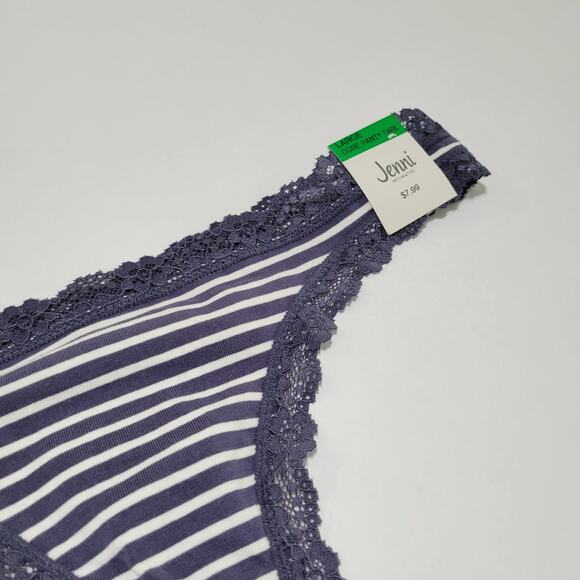 Jenni Women's Lace-Trim Thong Panties Nairobi Stripe Navy NWT Size Large - Picture 4 of 7